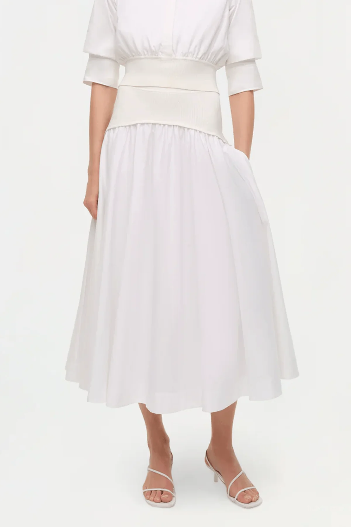 Ovie Knit Cotton Midi Skirt in White - Image 2