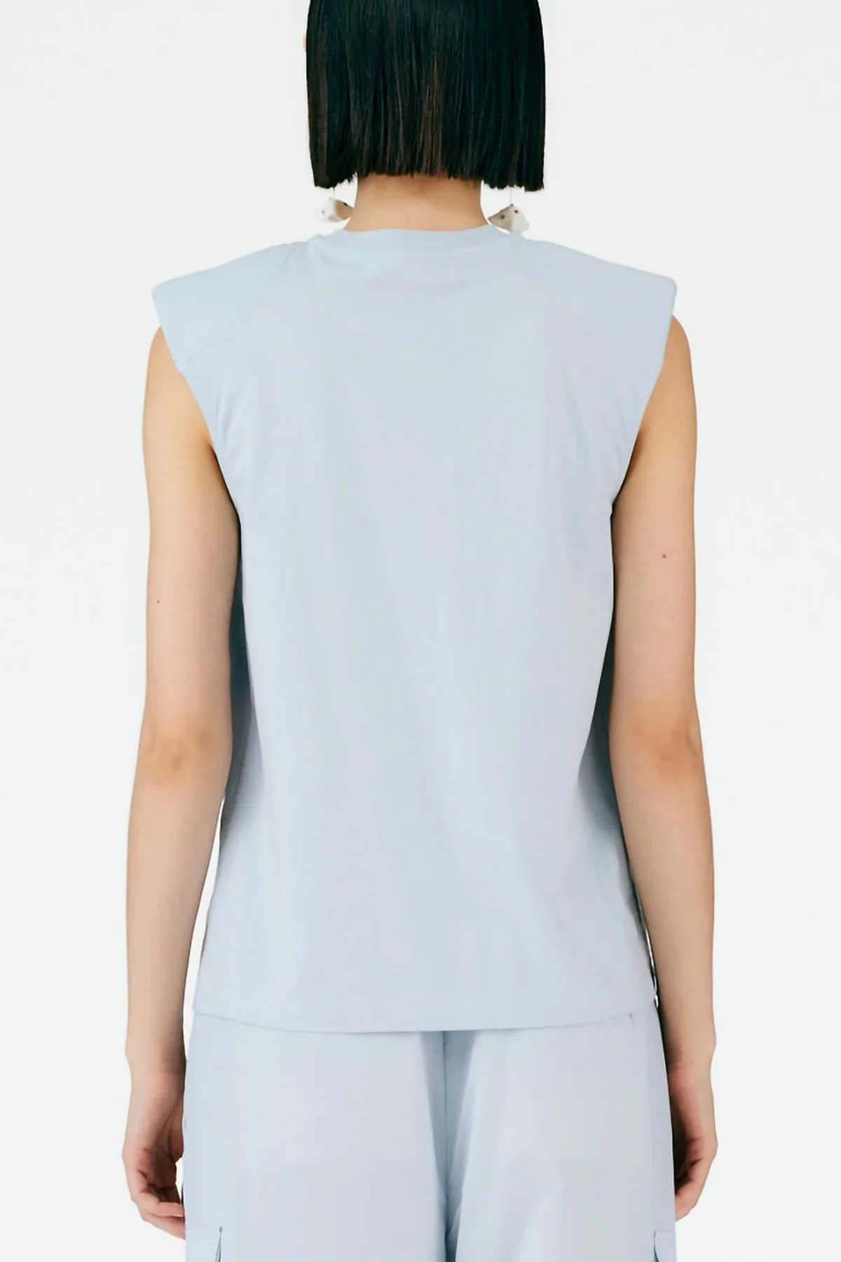 Padded Shoulder Sleeveless Top in Blue Grey - Image 4
