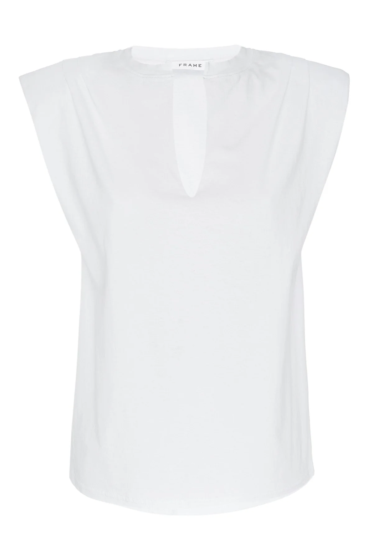 Padded Shoulder V-Neck Top in Blanc