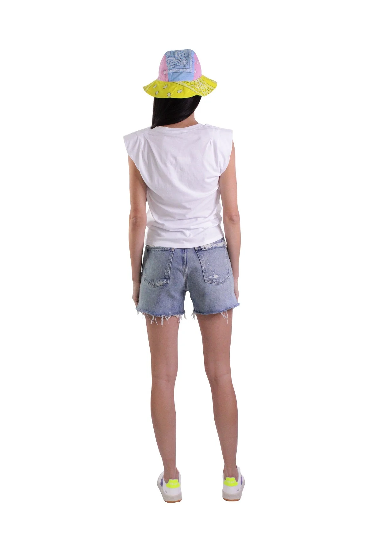 Padded Shoulder V-Neck Top in Blanc - Image 2