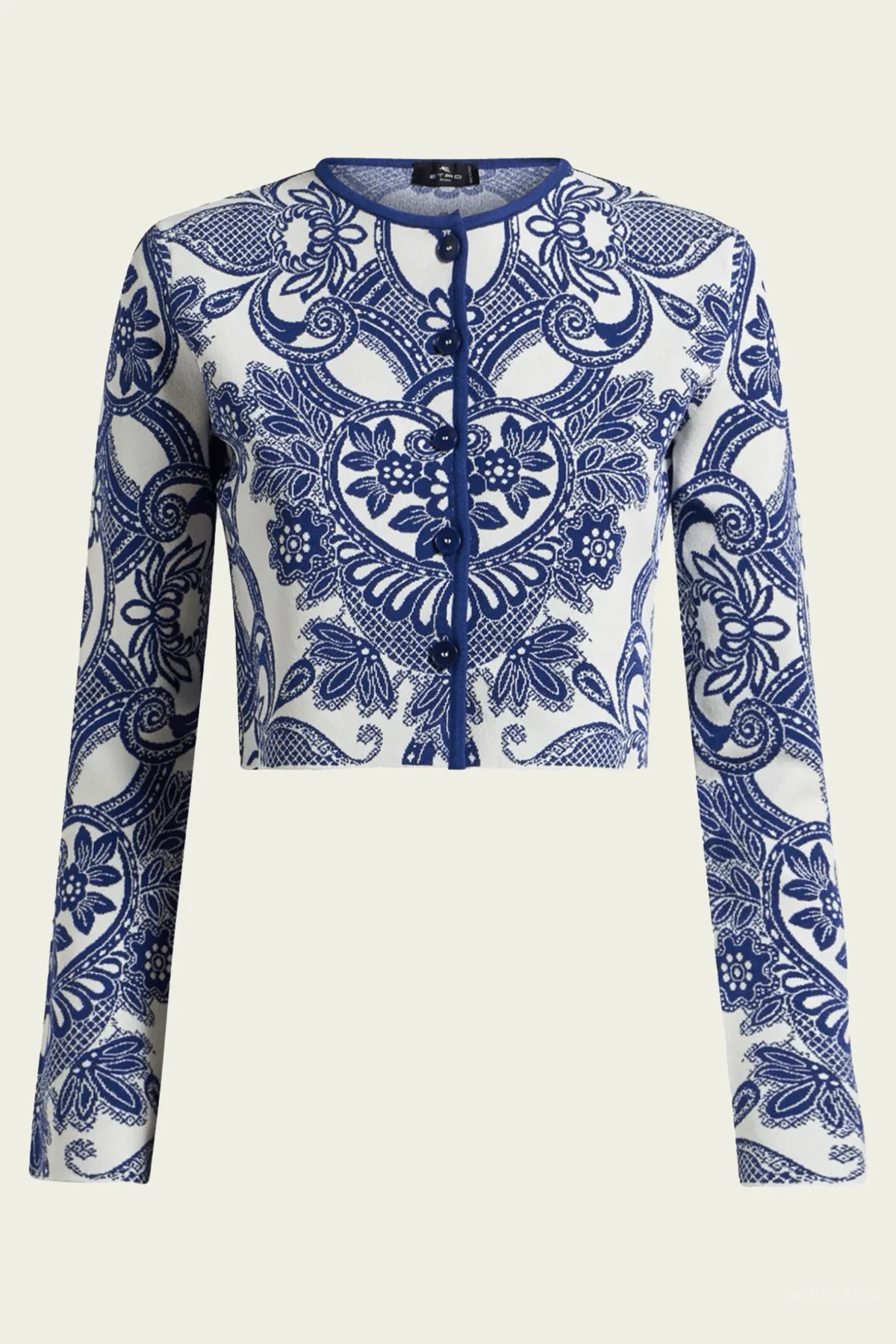 Two-Tone Cropped Cardigan in Blue