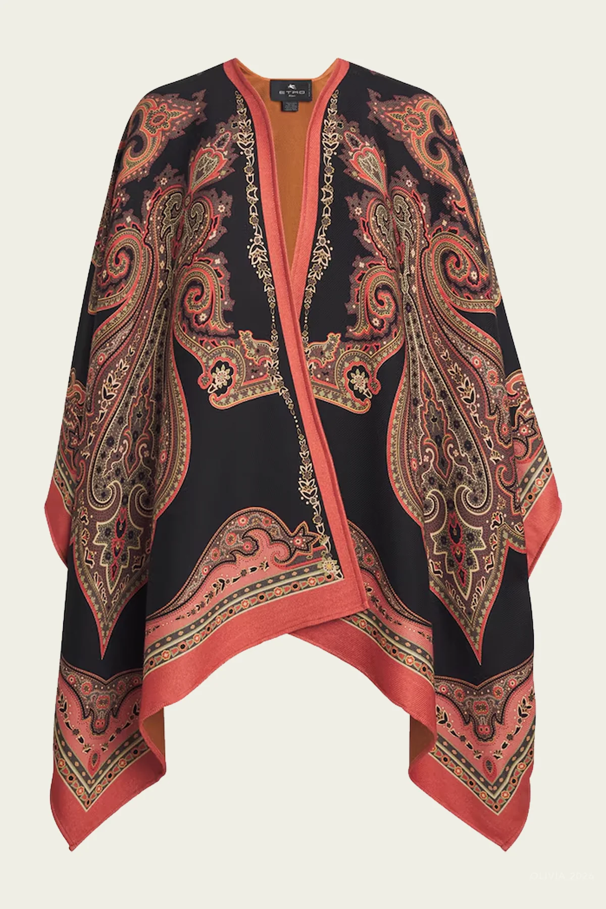 Paisley-Print Cape Poncho in Black Multicolor