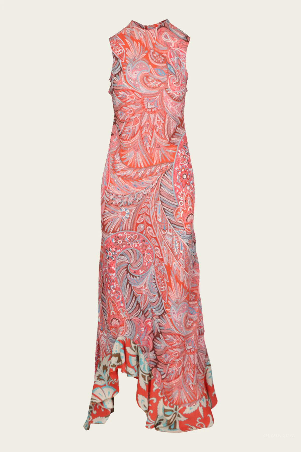 Paisley Sleeveless Ruffle Dress in Multicolor