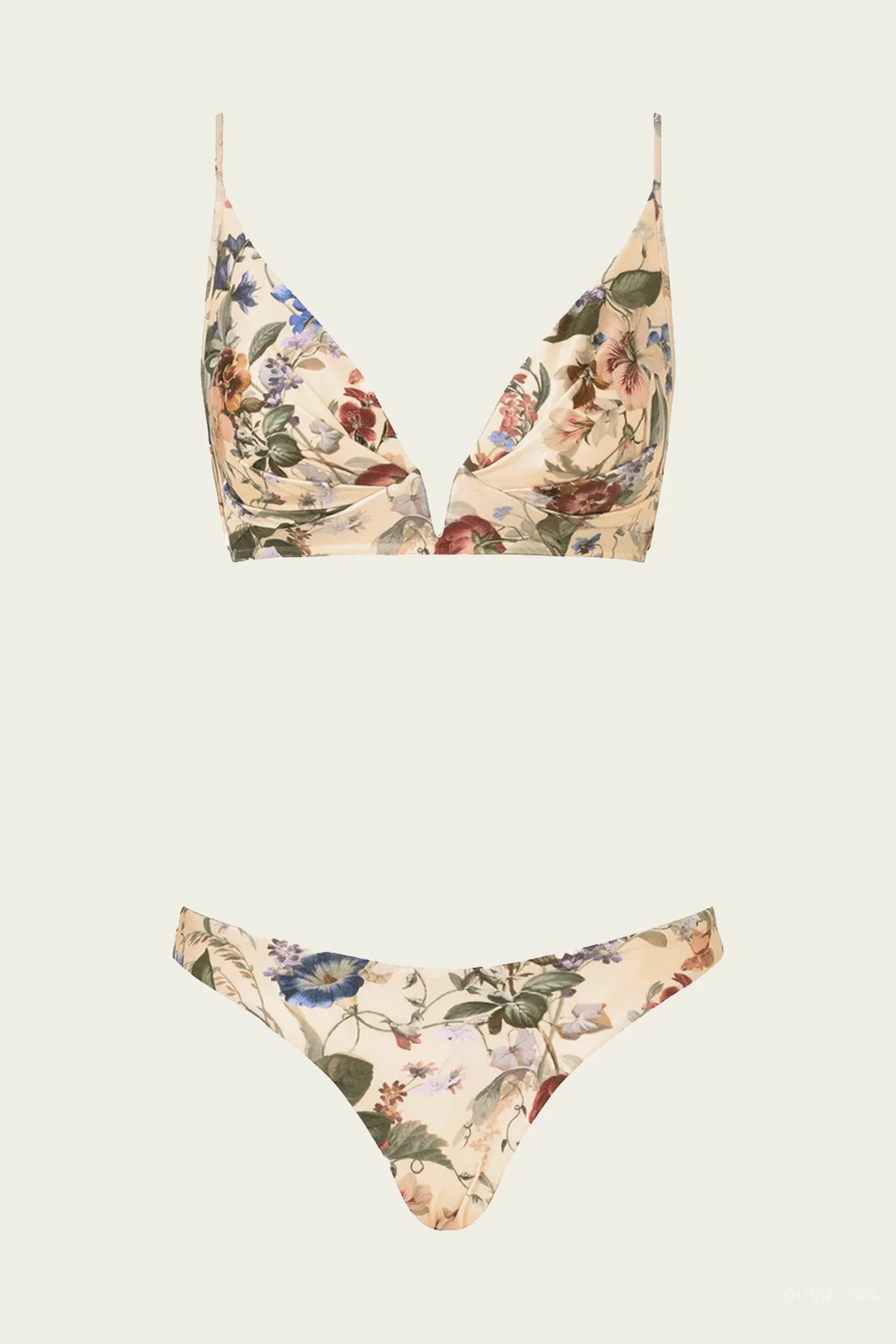 Patience Tuck Plunge Bikini Set in Vanilla Floral