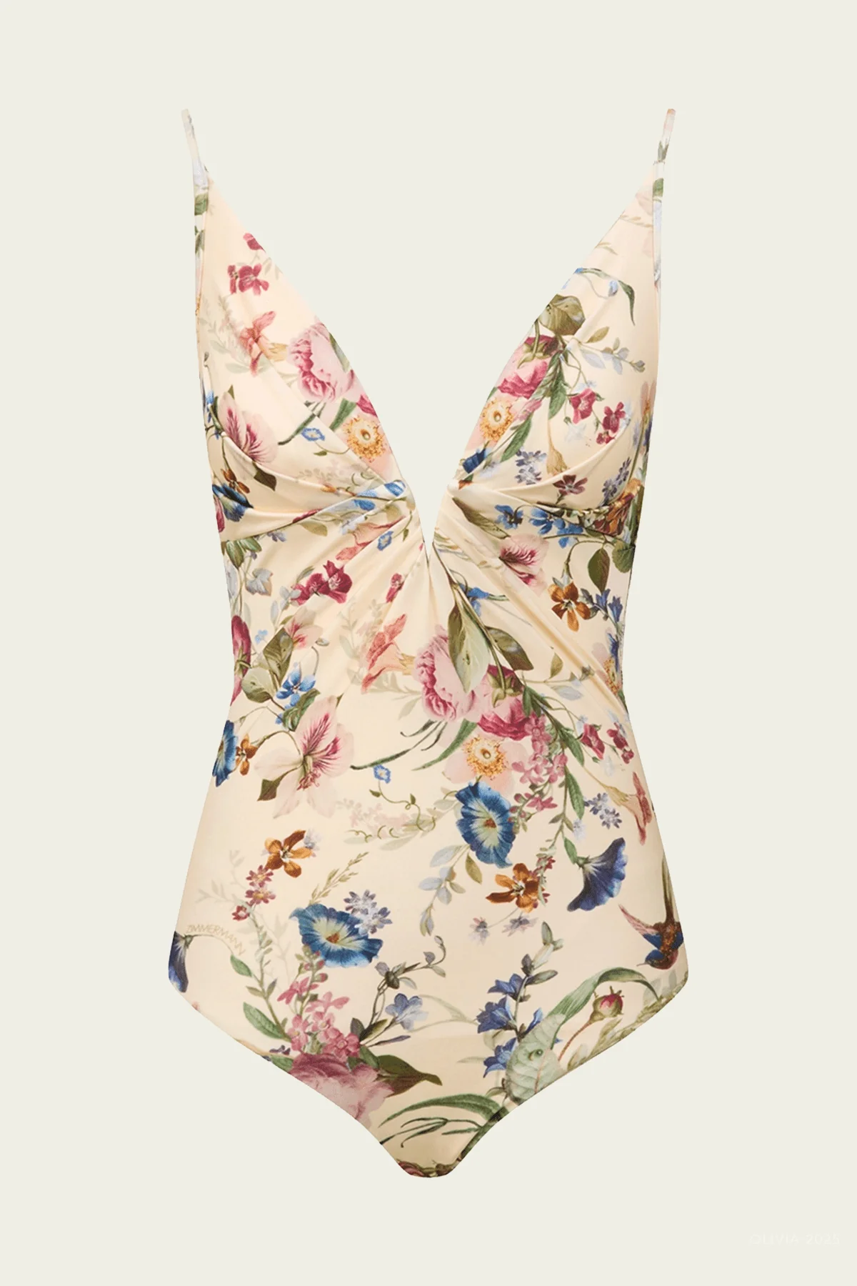 Patience Tuck Plunge One-Piece Swimsuit in Vanilla Floral