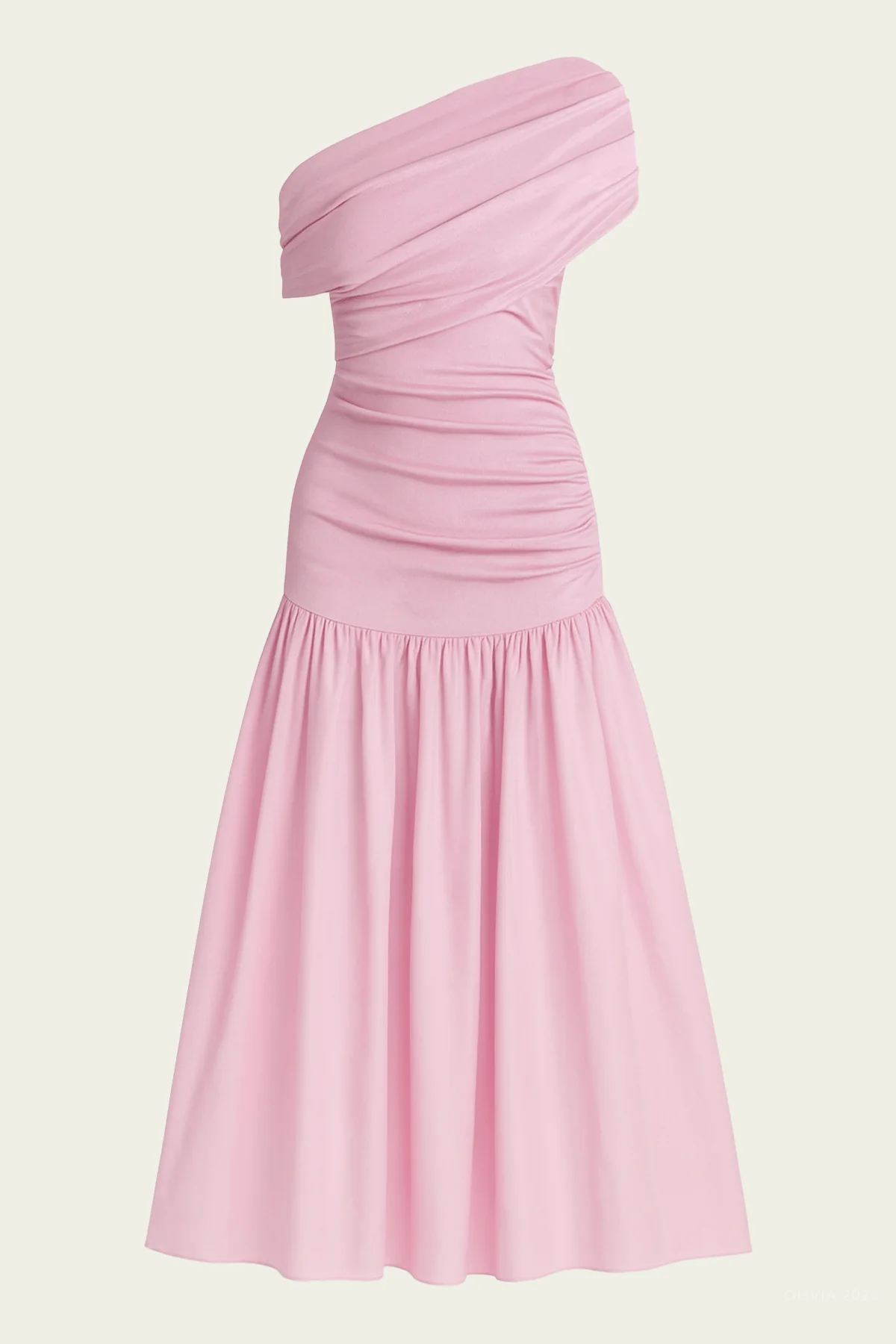 Pink Cotton Draped Knit Midi Dress