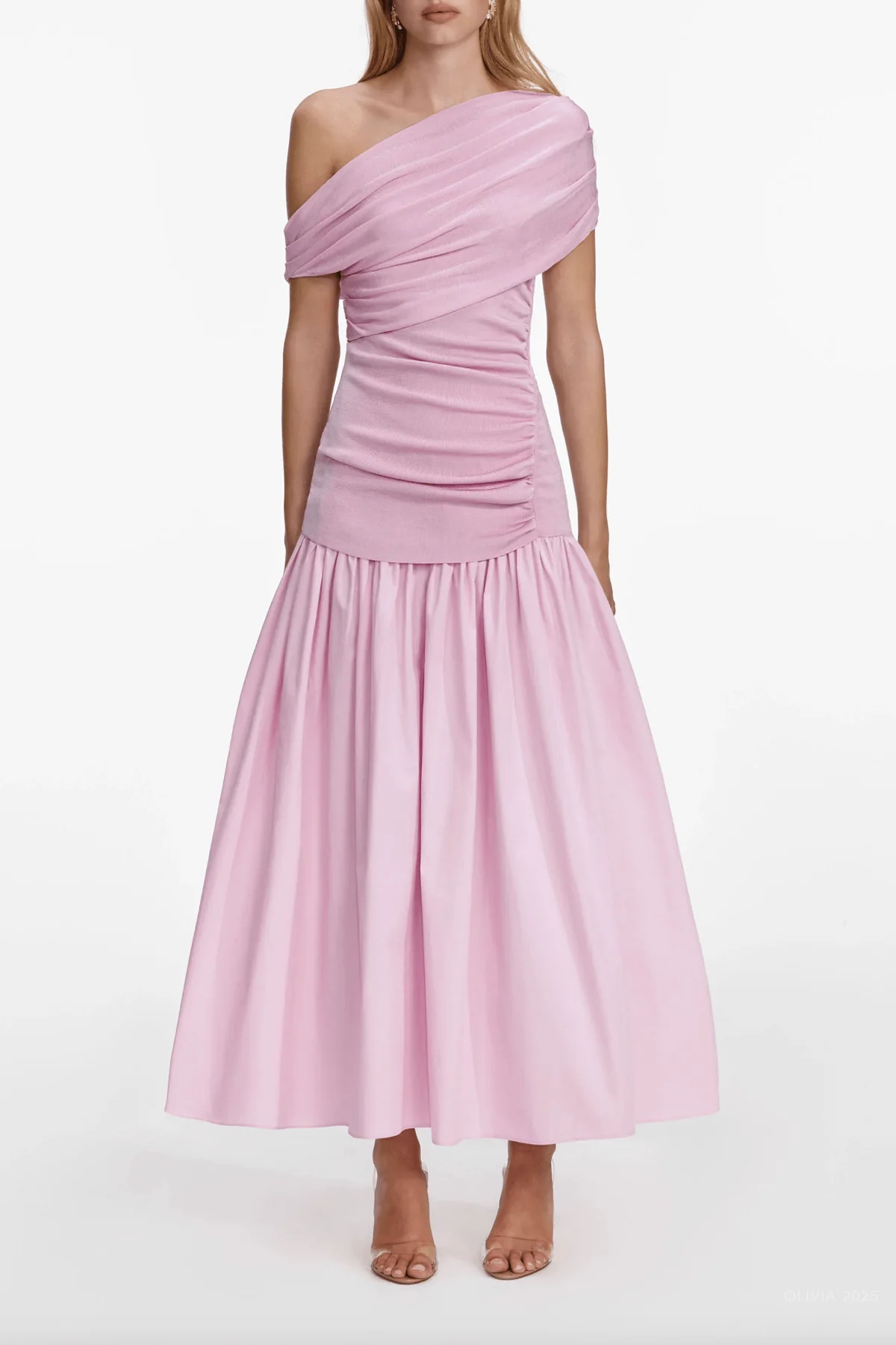 Pink Cotton Draped Knit Midi Dress - Image 2