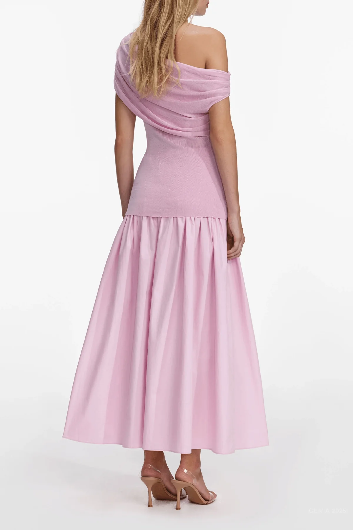 Pink Cotton Draped Knit Midi Dress - Image 3