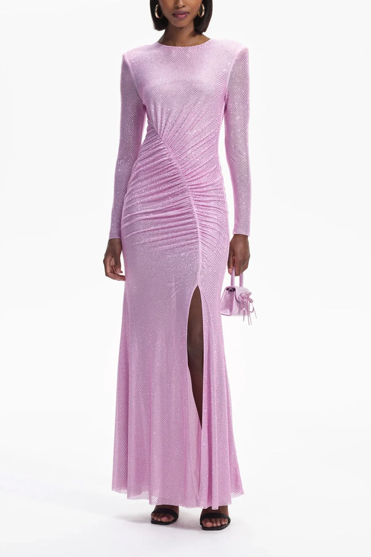 Pink Rhinestone Mesh Maxi Dress - Image 2