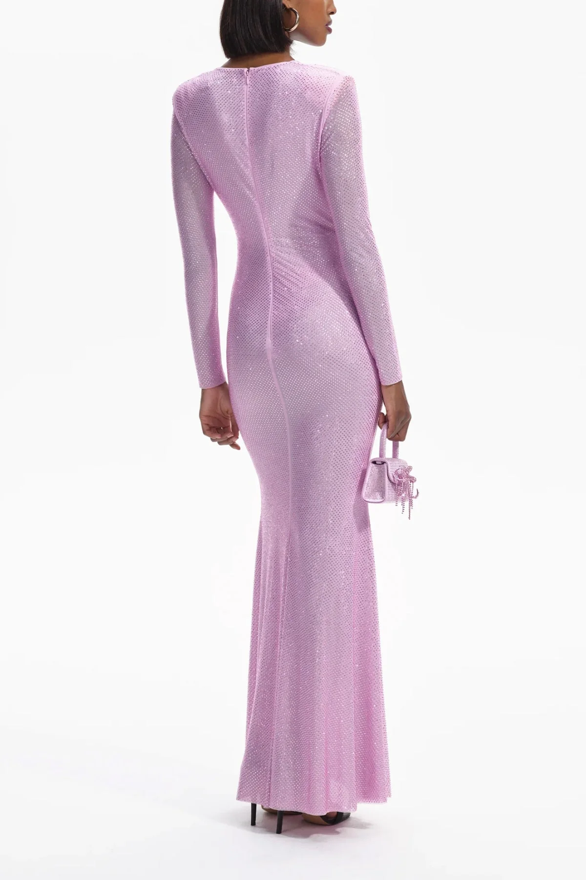 Pink Rhinestone Mesh Maxi Dress - Image 3