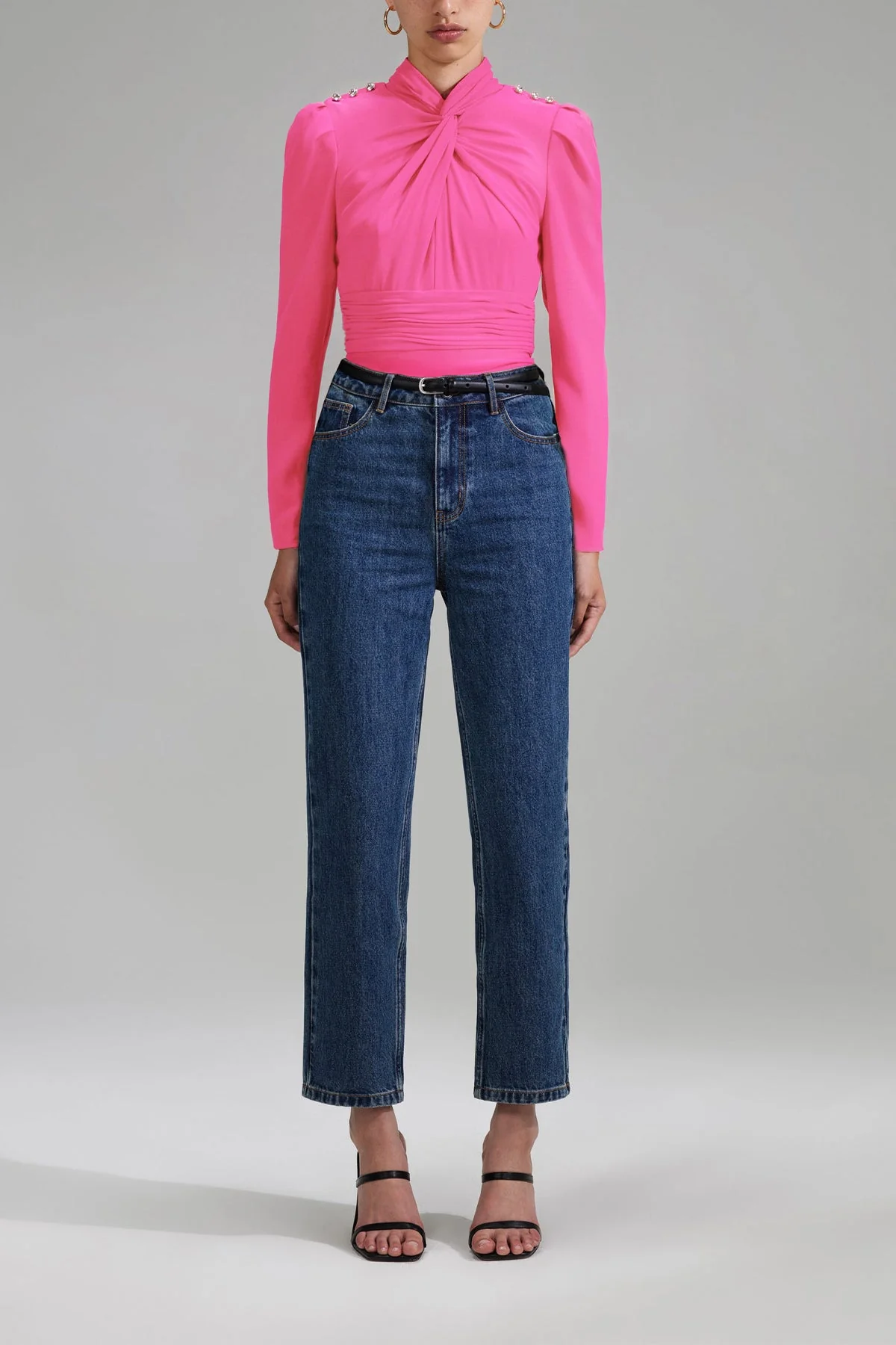 Pink Stretch Crepe Twist Collar Top - Image 2