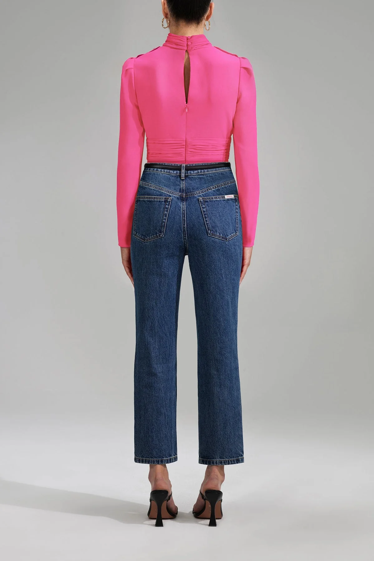 Pink Stretch Crepe Twist Collar Top - Image 3