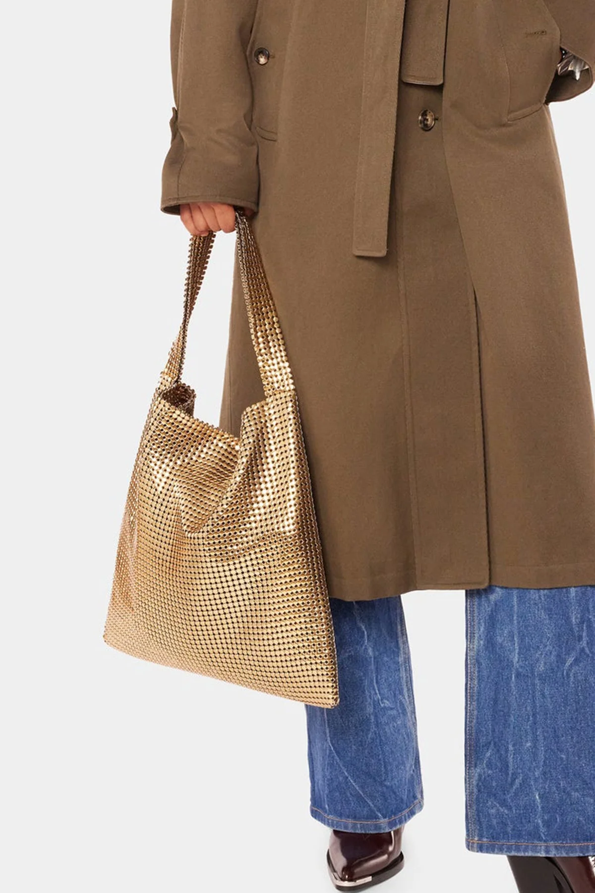 Pixel Metallic Mesh Tote Bag in Gold - Image 2