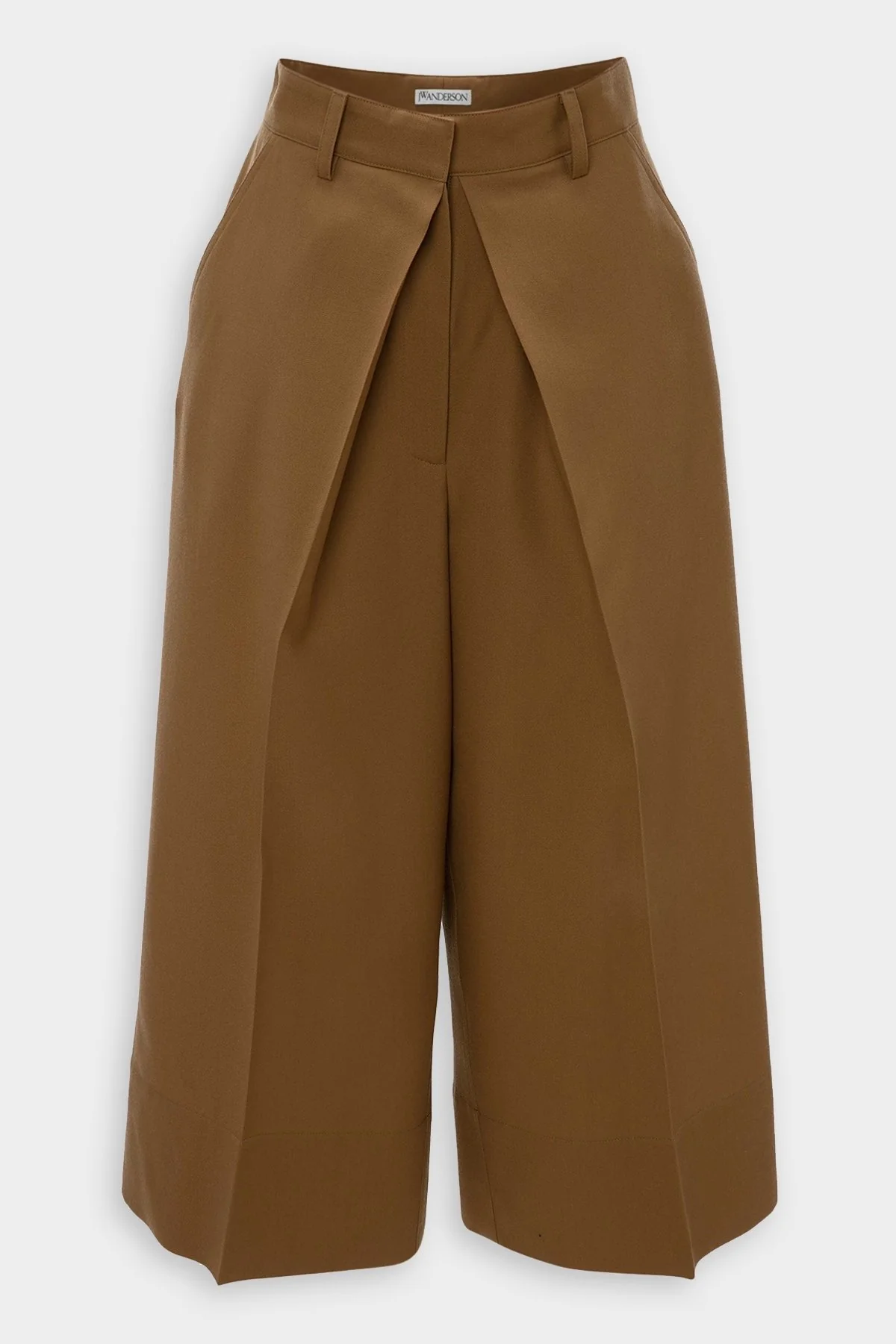 Pleat Front Wide Leg Cropped Trousers in Camel
