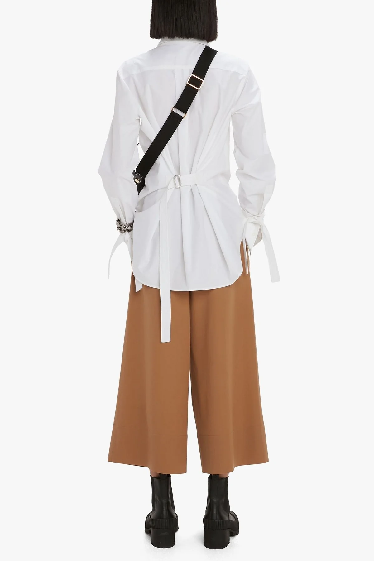 Pleat Front Wide Leg Cropped Trousers in Camel - Image 3
