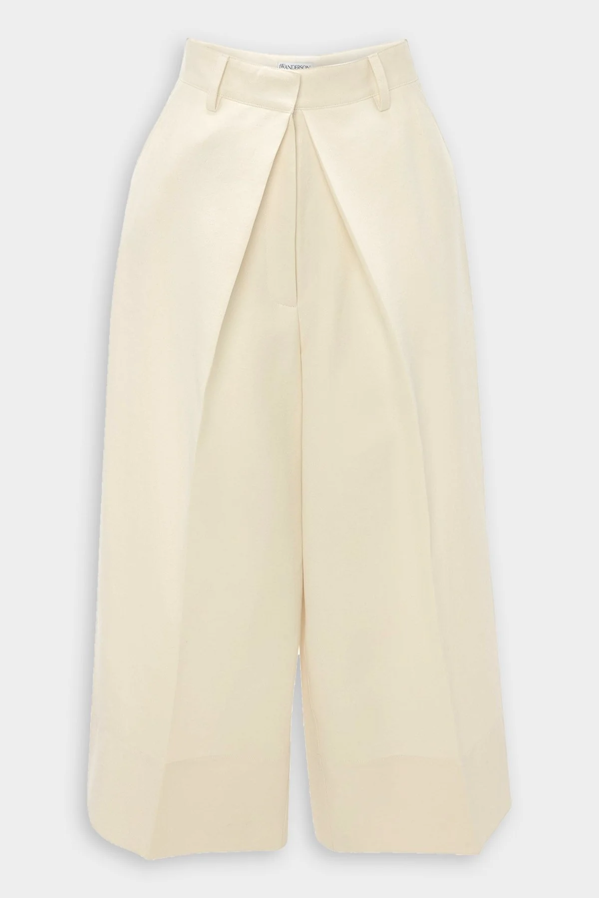 Pleat Front Wide Leg Cropped Trousers in Off White