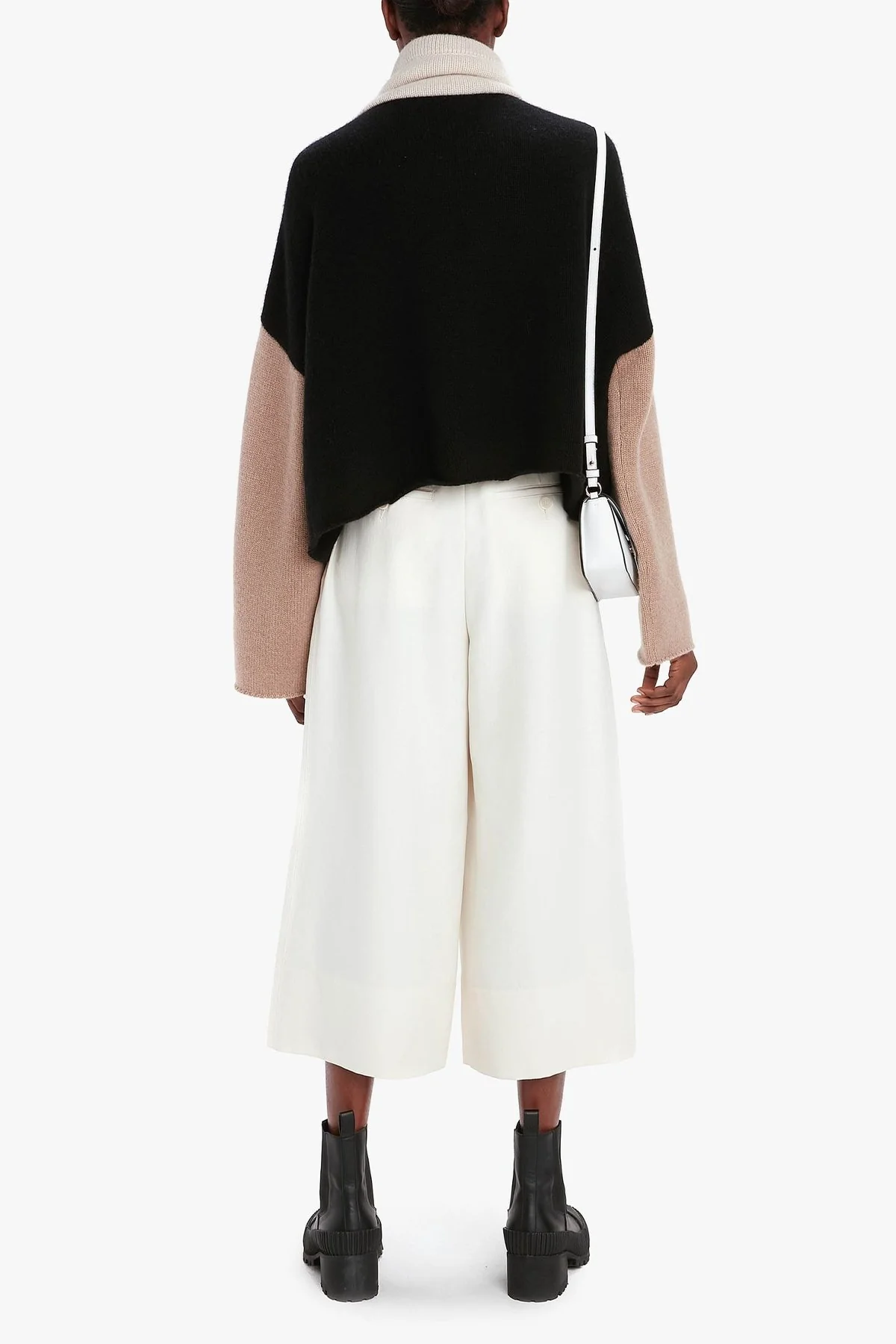 Pleat Front Wide Leg Cropped Trousers in Off White - Image 3