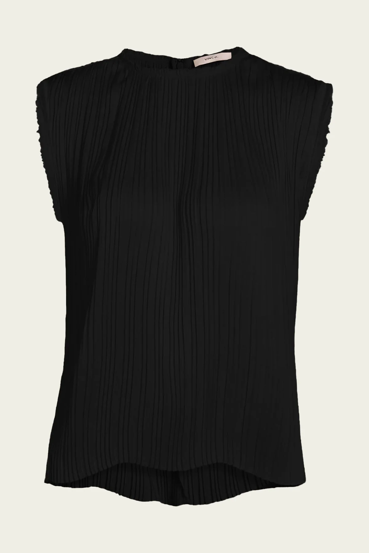 Pleated Satin Crew Neck Shell in Black