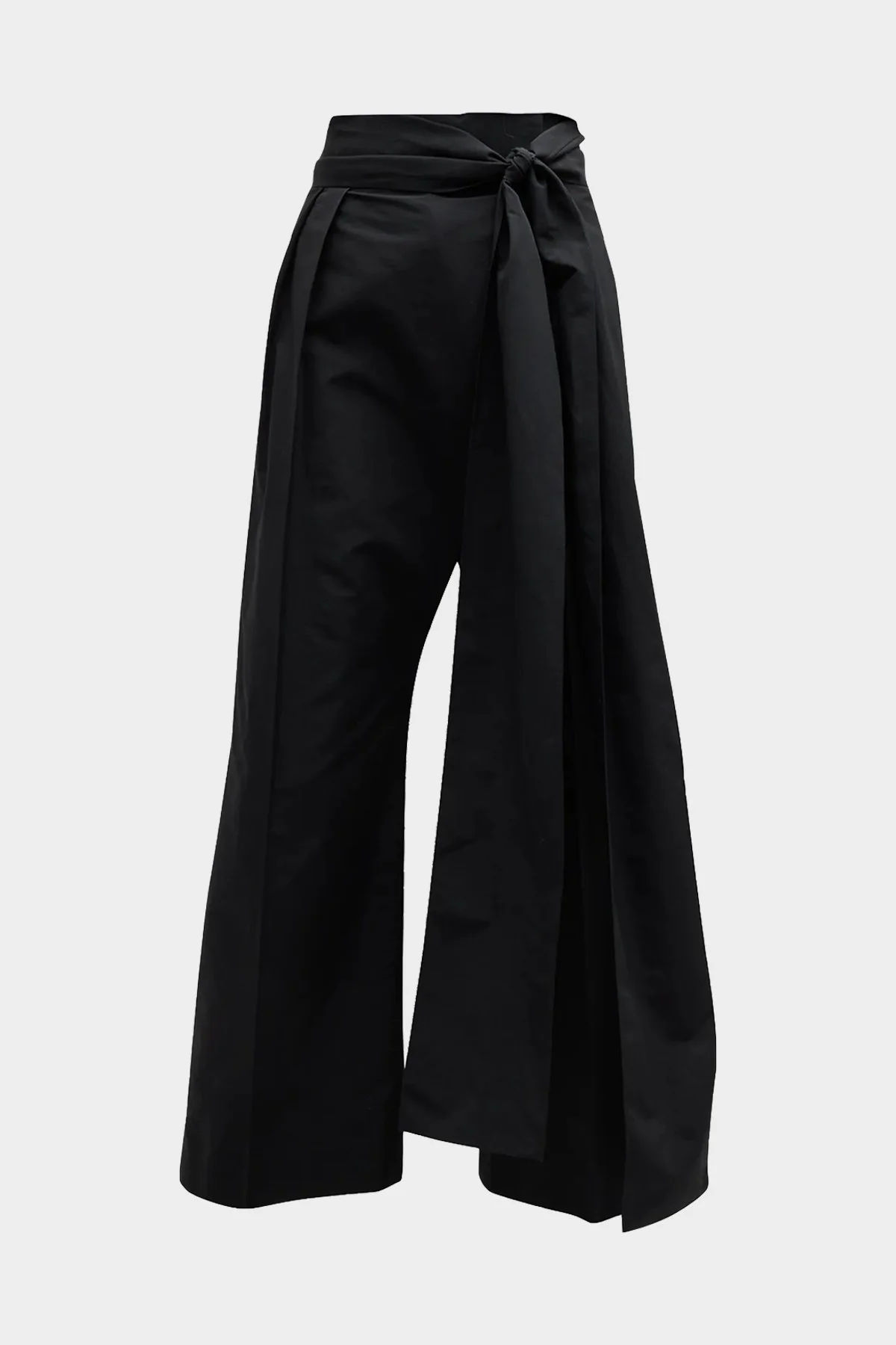Pleated Straight Trousers with Tie Waist Details in Black