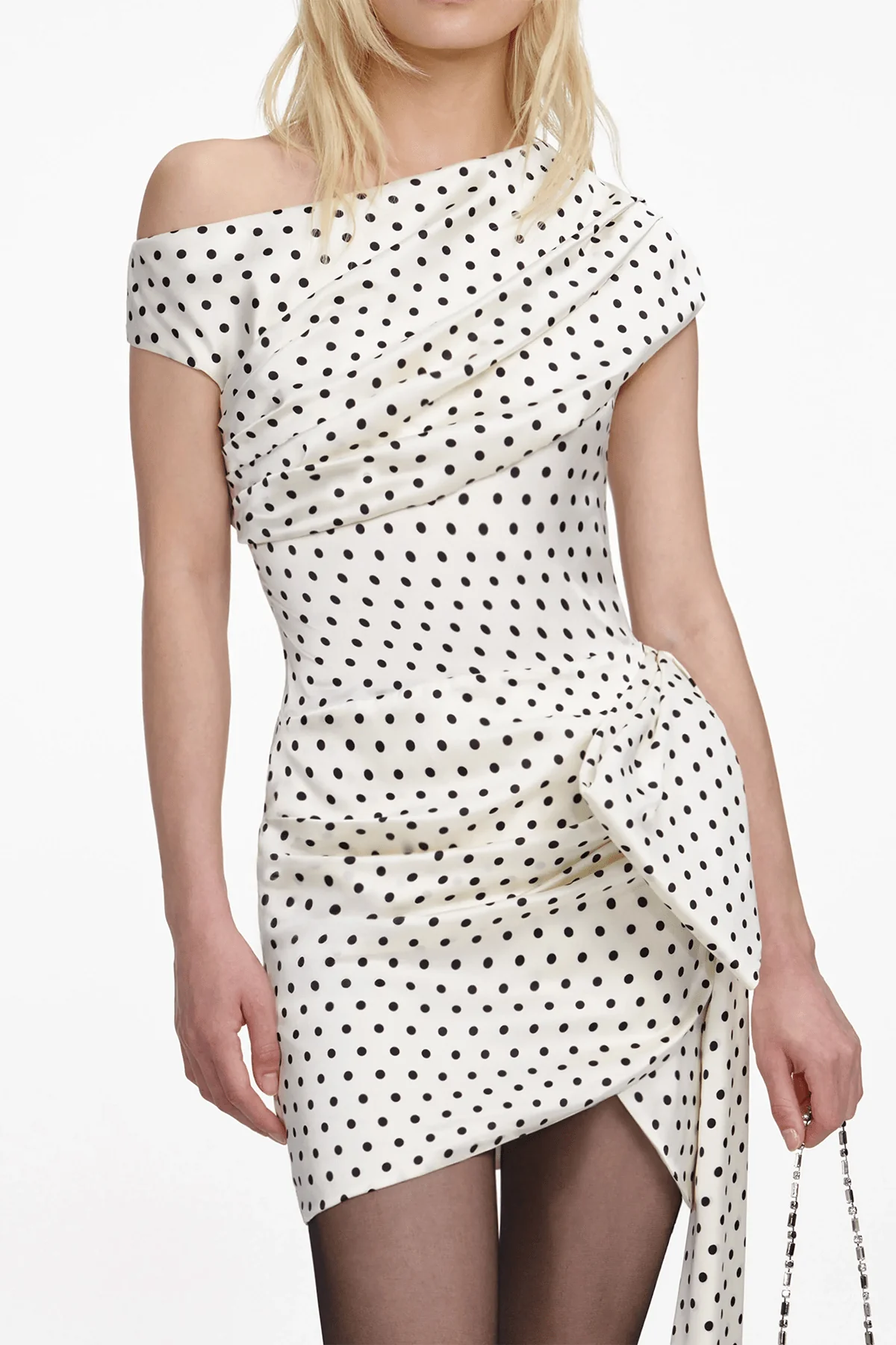 Polka Dot Satin Tie Side Mini Dress - Image 4