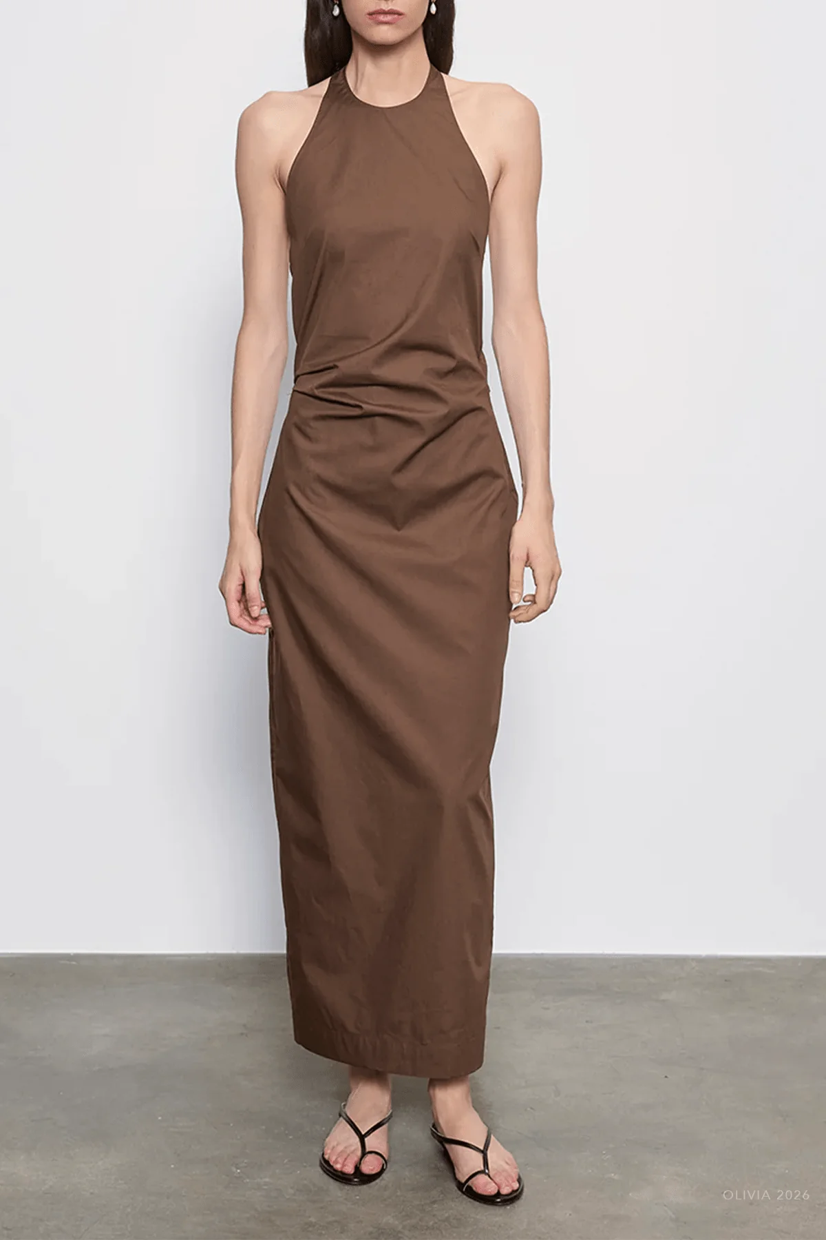 Poplin Halter Dress in Dark Chocolate - Image 2