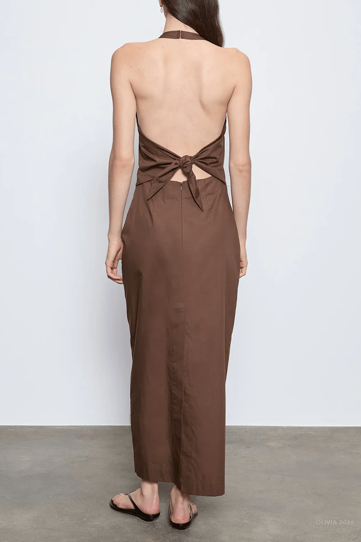 Poplin Halter Dress in Dark Chocolate - Image 3