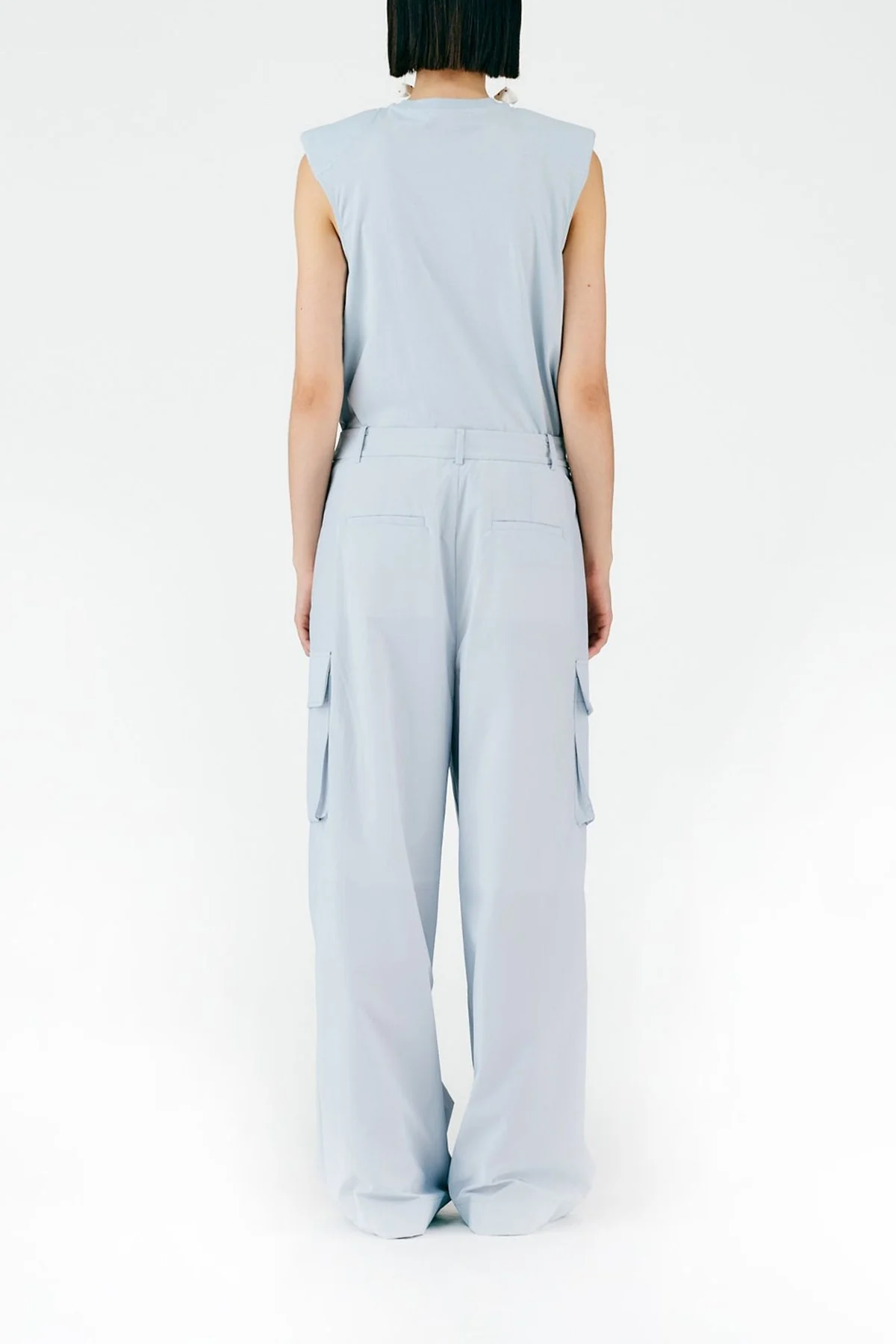 Powder Nylon Pleated Cargo Stella Pant in Blue Grey - Image 3