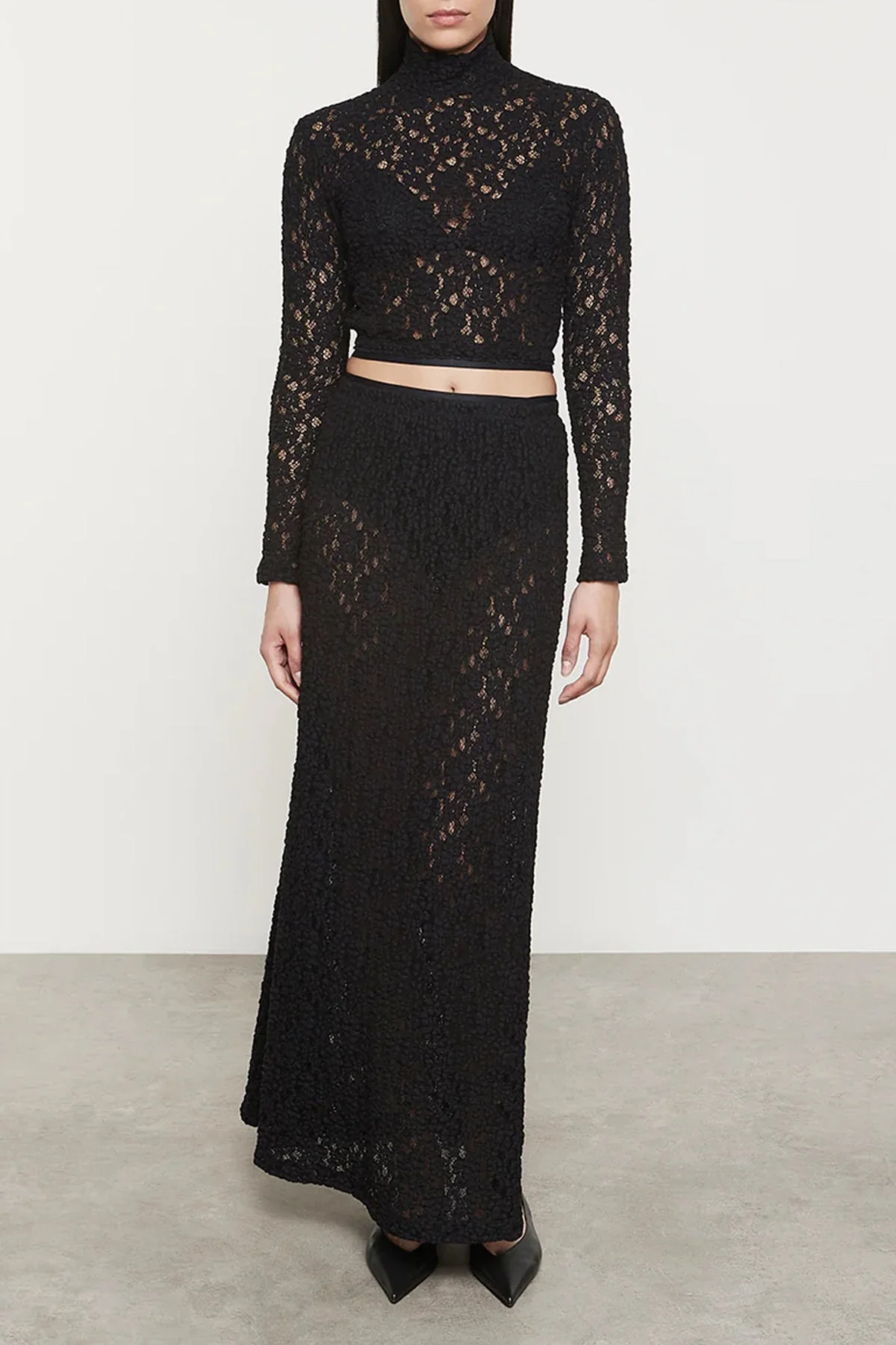 Puckered Lace Cropped Mockneck - Image 2