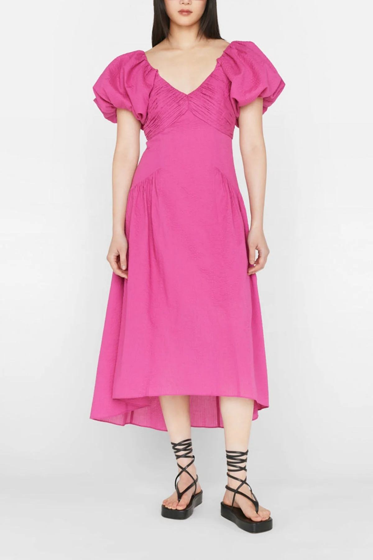 Puff Sleeve Dress in Fuchsia - Image 2