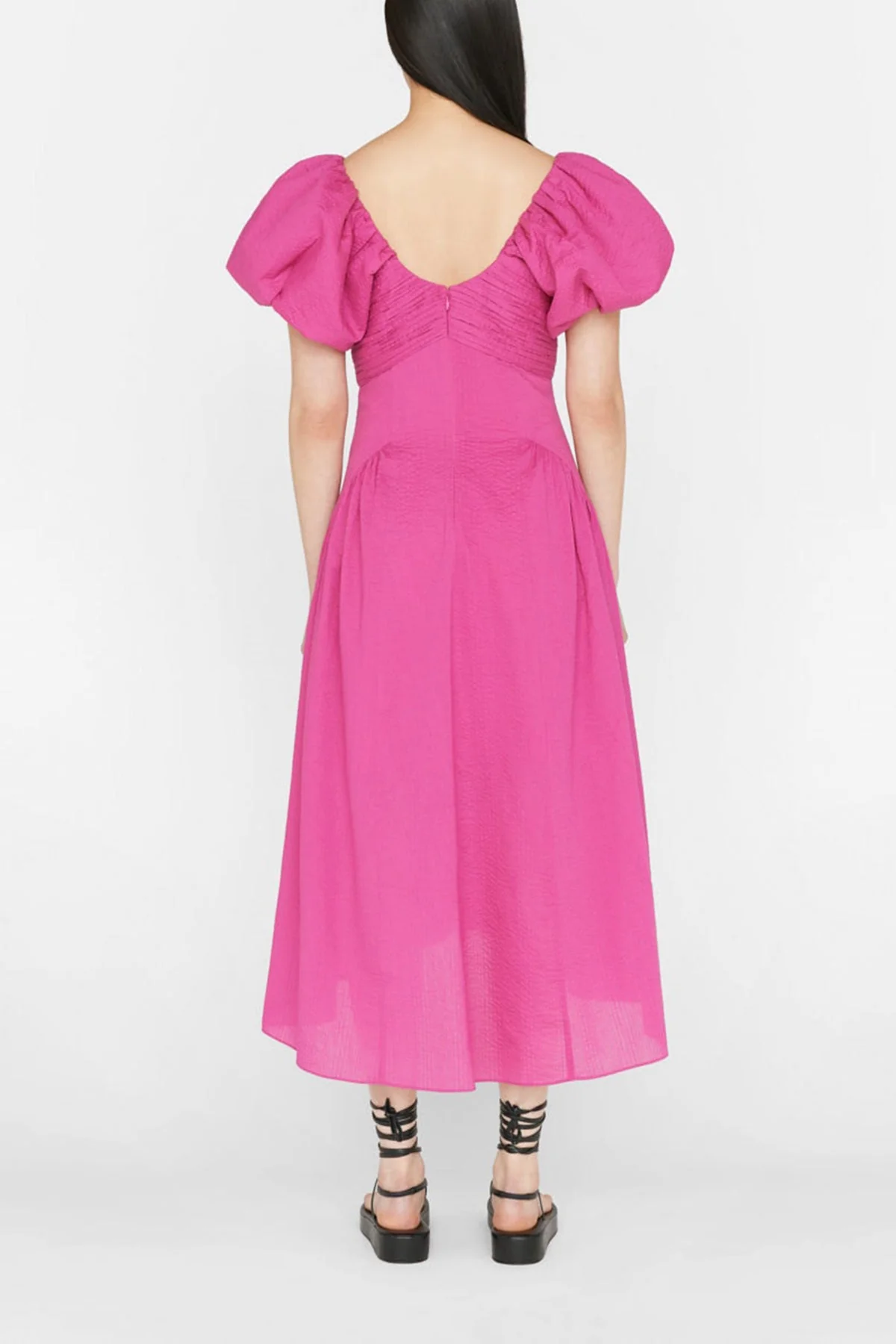 Puff Sleeve Dress in Fuchsia - Image 3
