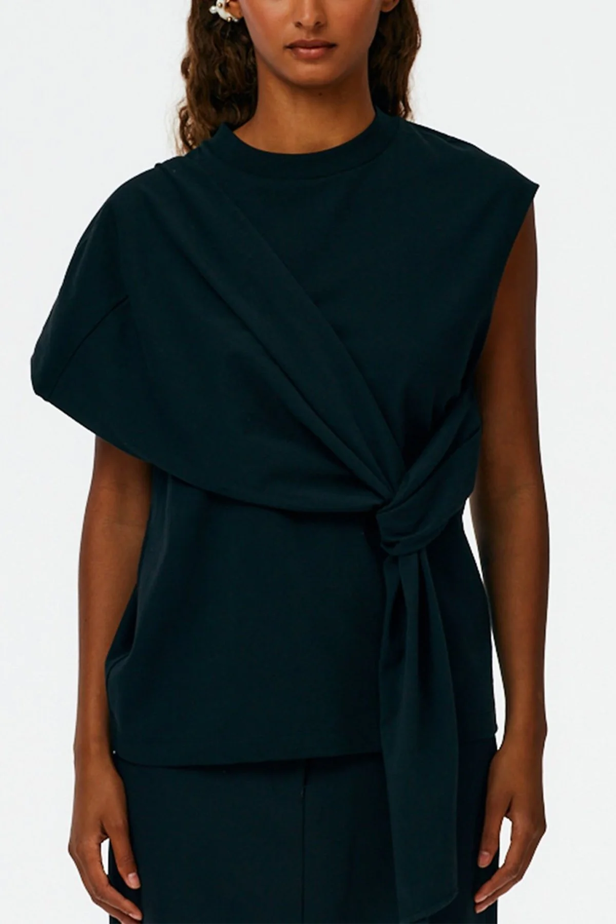 Punto Milano Draped T-Shirt in Black - Image 2