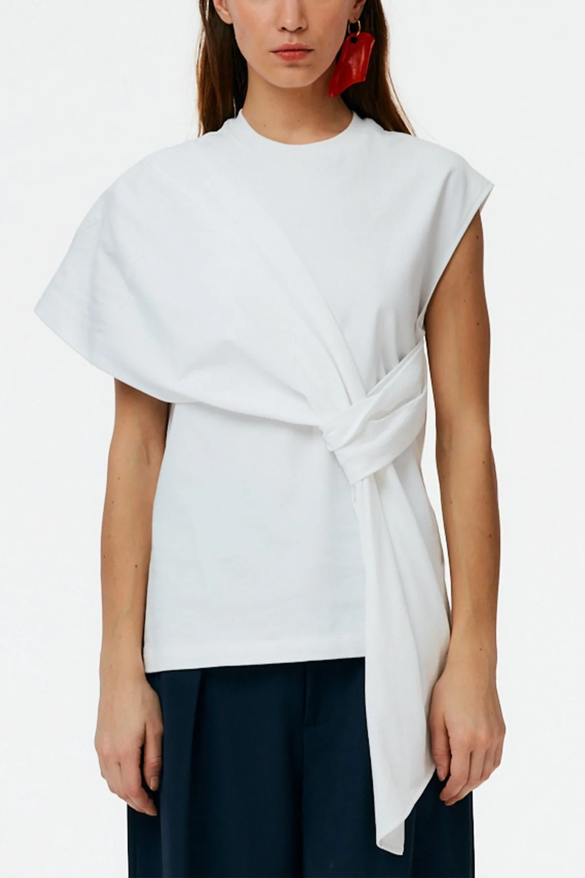 Punto Milano Draped T-Shirt in White - Image 2