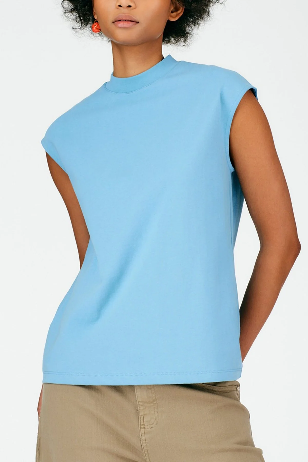 Punto Milano Mockneck T-Shirt in Aquamarine Blue - Image 2