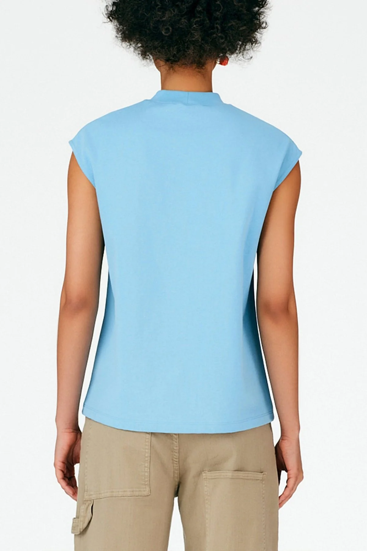 Punto Milano Mockneck T-Shirt in Aquamarine Blue - Image 3