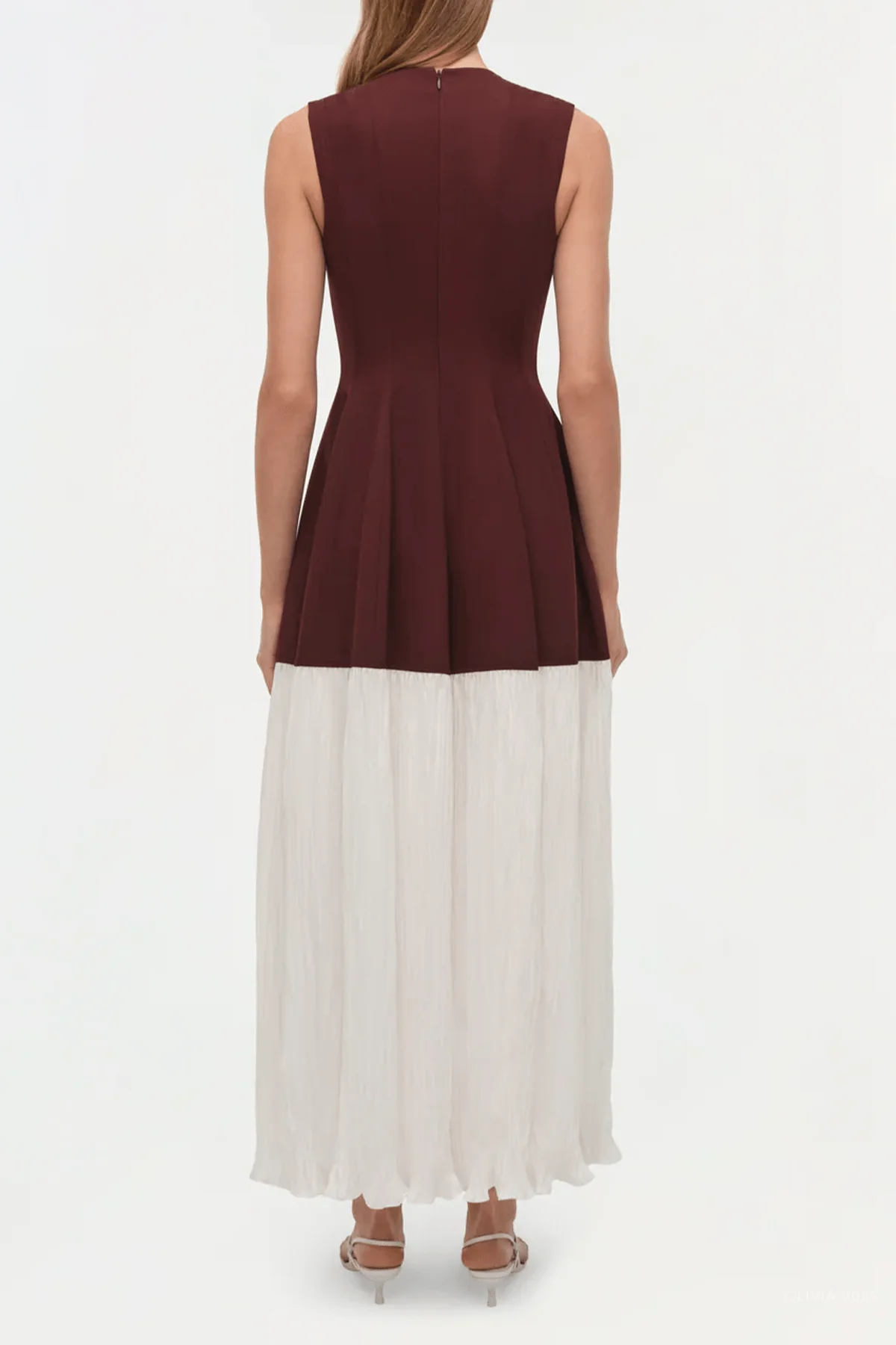 Raleigh Pleated Midi Dress in Mahogany Multi - Image 3
