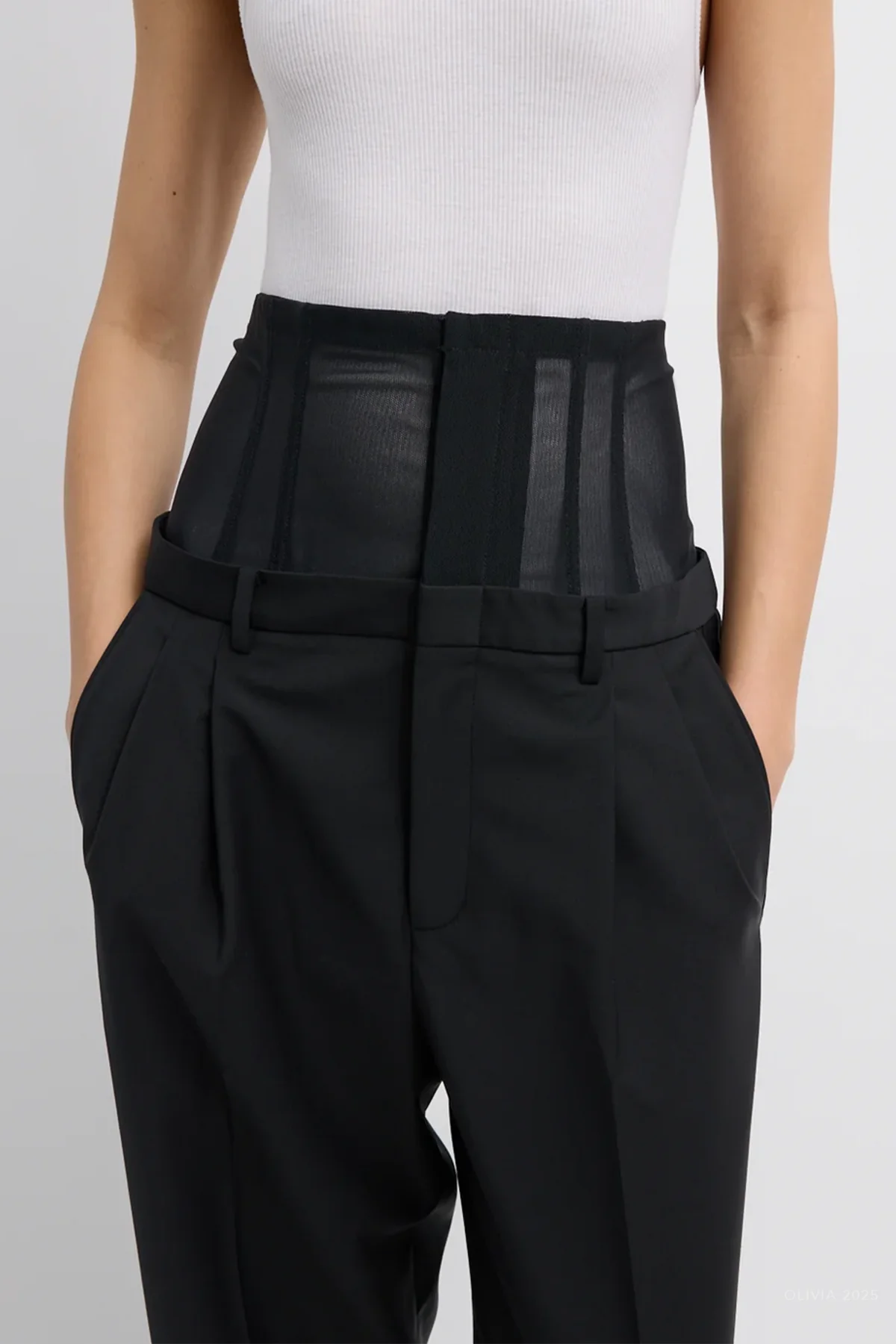 Recycled Tropical Wool Corset Trouser in Black - Image 3