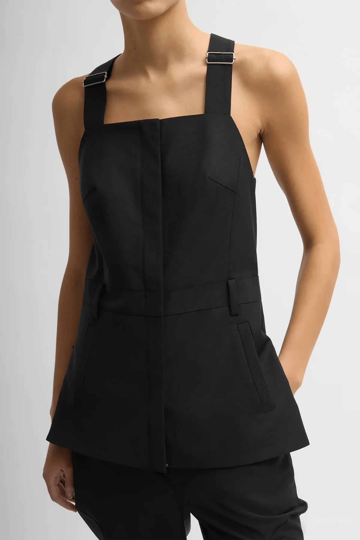 Recycled Tropical Wool Overall Top in Black - Image 2