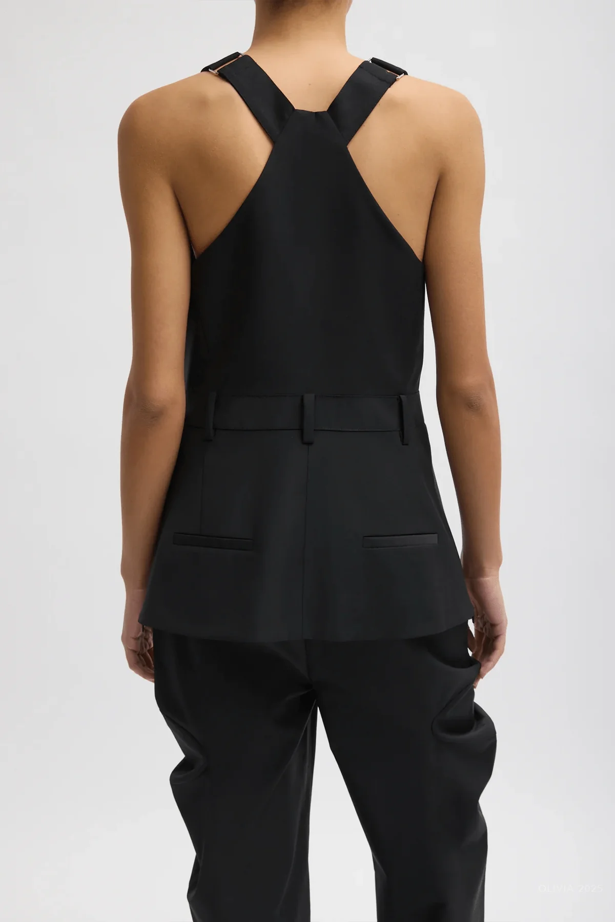 Recycled Tropical Wool Overall Top in Black - Image 3