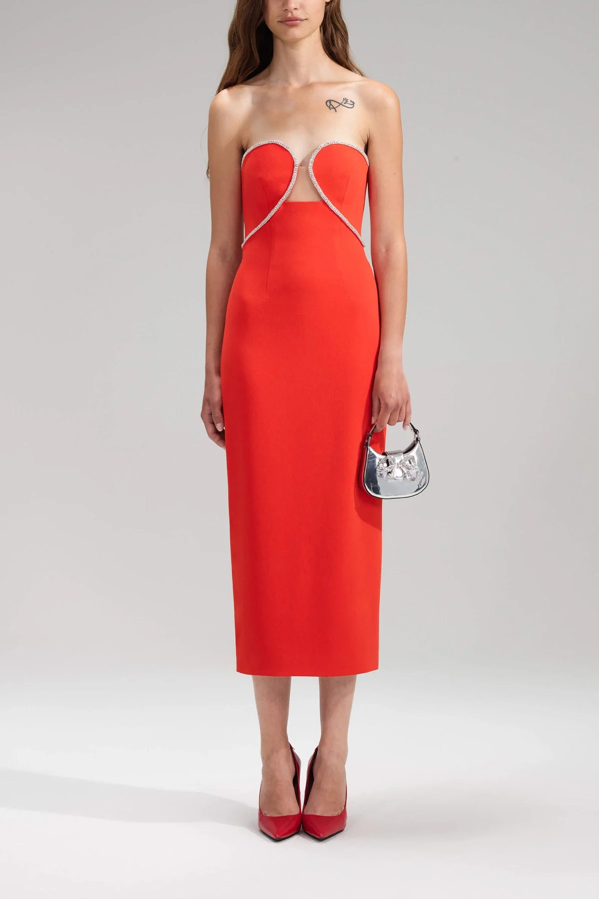 Red Bandeau Crepe Midi Dress - Image 2