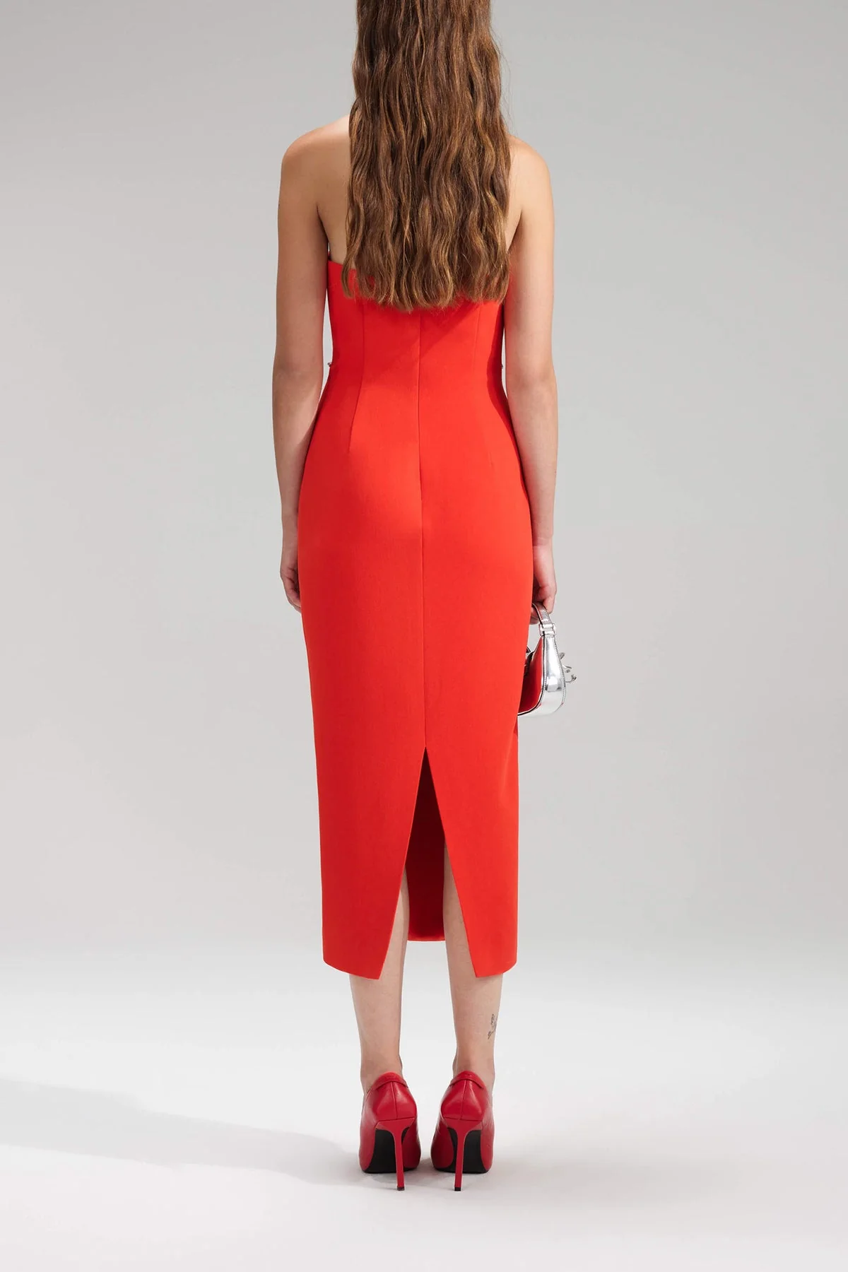 Red Bandeau Crepe Midi Dress - Image 3