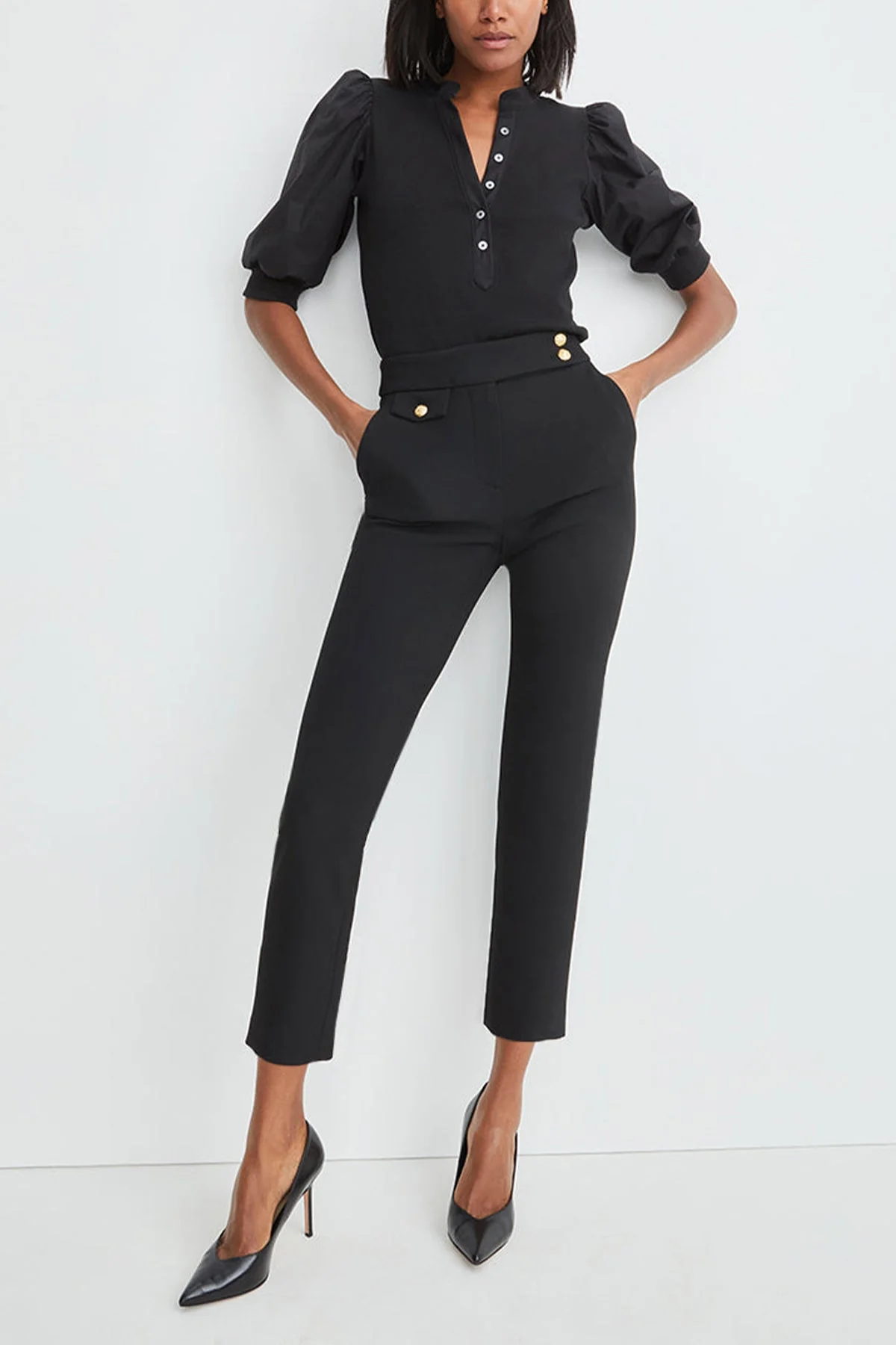 Renzo Pant in Black with Gold Buttons - Image 2