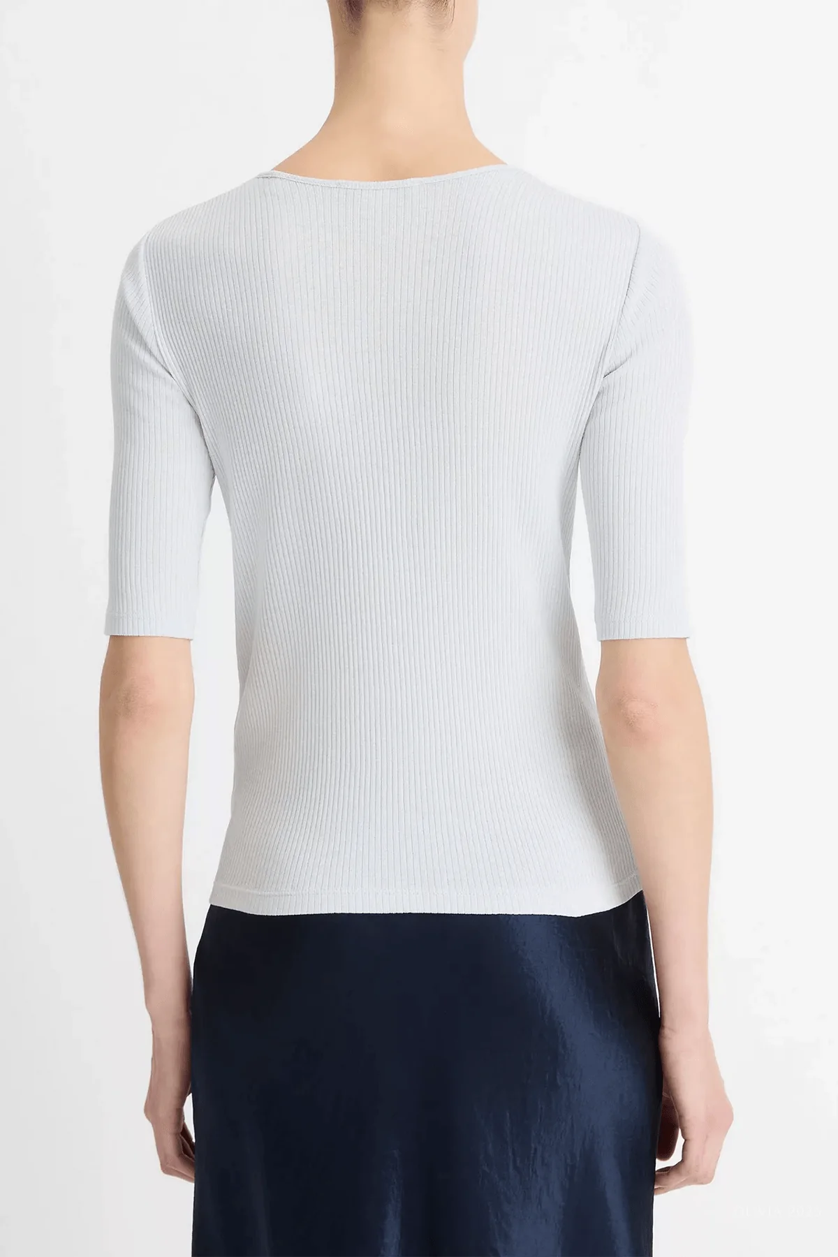 Ribbed Pima Cotton Elbow-Sleeve T-Shirt in Opal Grey - Image 2