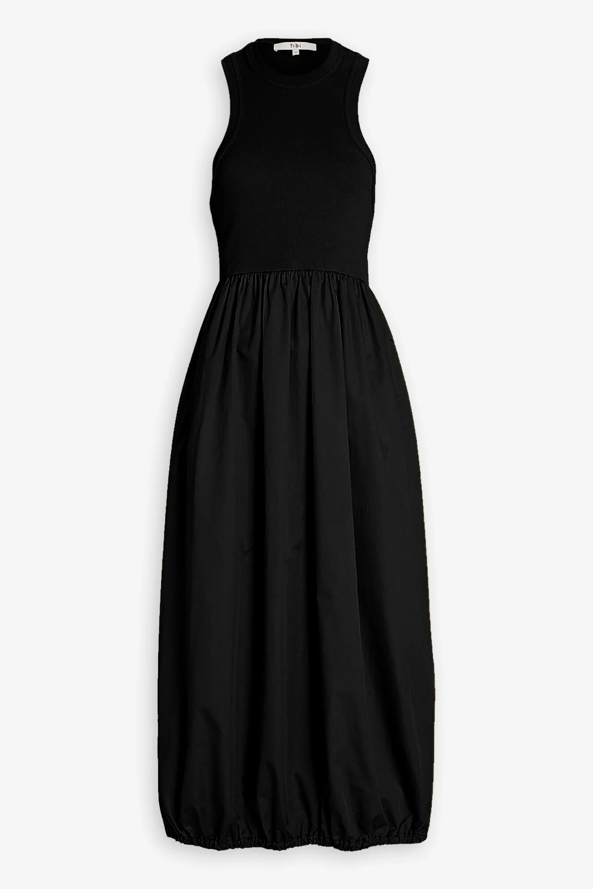 Ribbed Tank Balloon Dress in Black