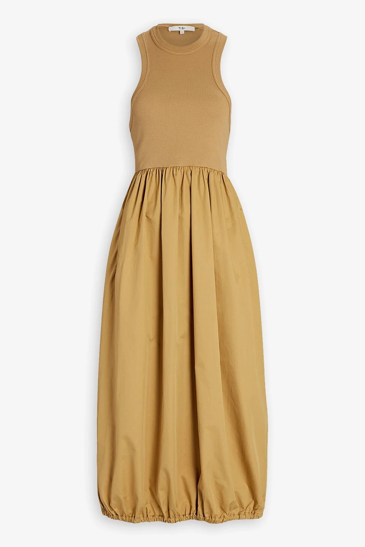 Ribbed Tank Balloon Dress in Khaki