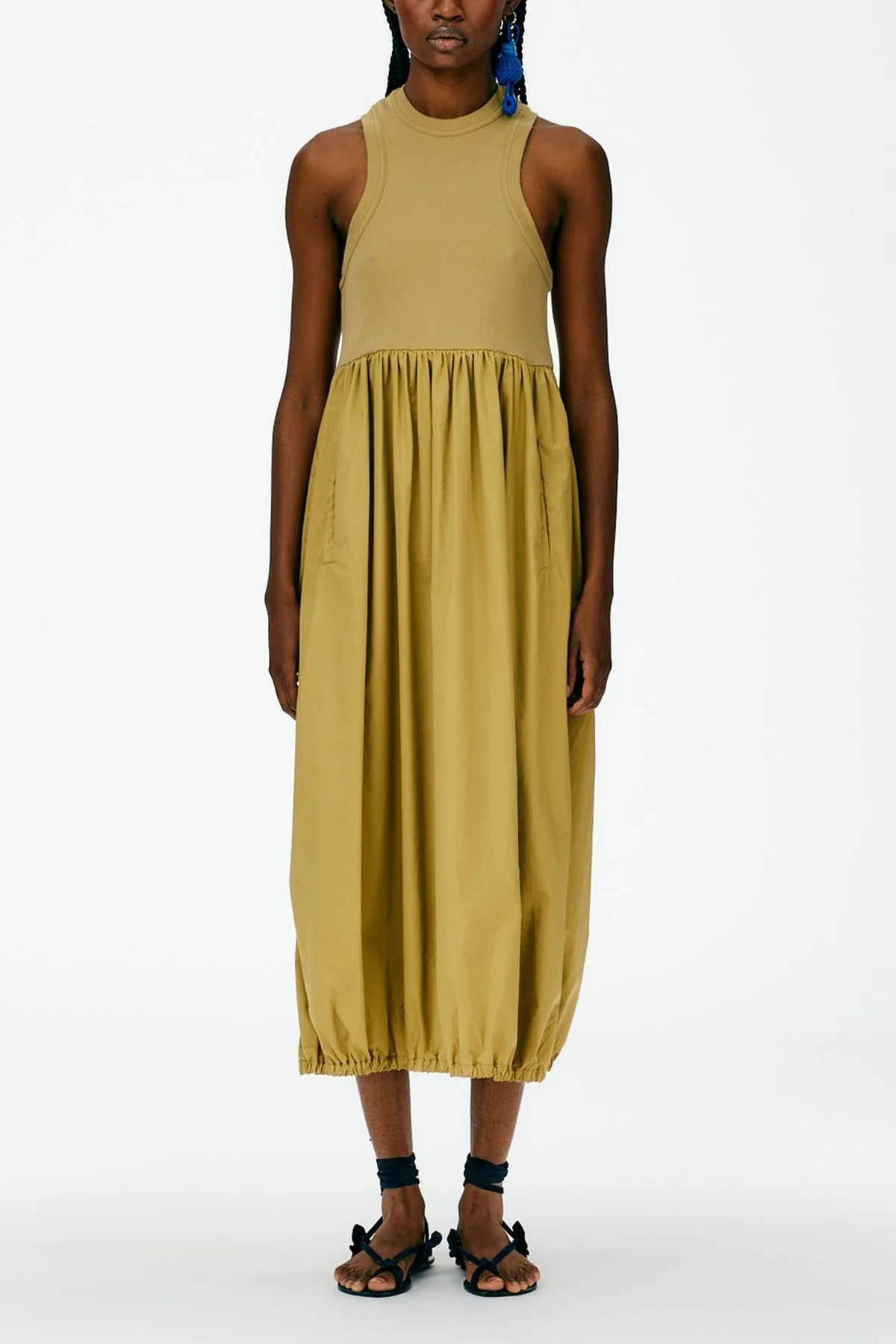 Ribbed Tank Balloon Dress in Khaki - Image 2