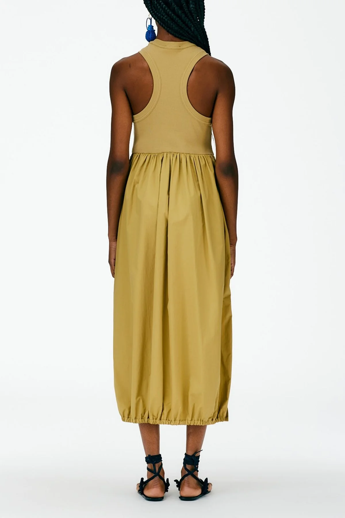 Ribbed Tank Balloon Dress in Khaki - Image 3