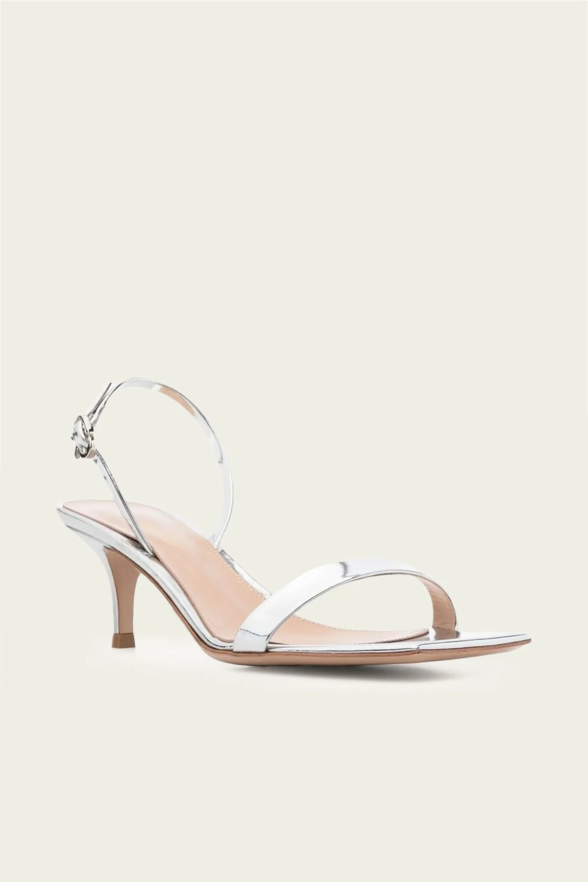Ribbon Metallic Kitten Slingback Sandal in Silver - Image 2