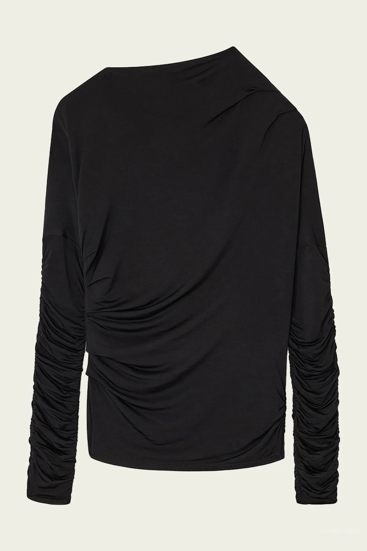 Long-Sleeve Ruched Top in Black