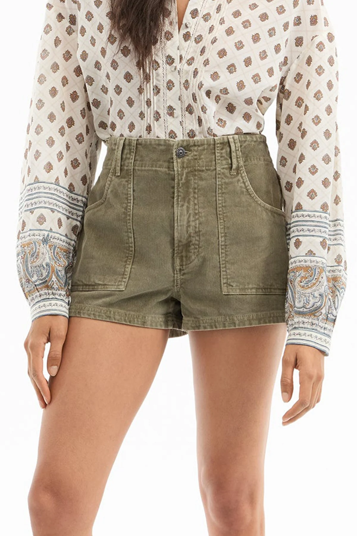 Sally Corduroy Short in Stone Army - Image 2