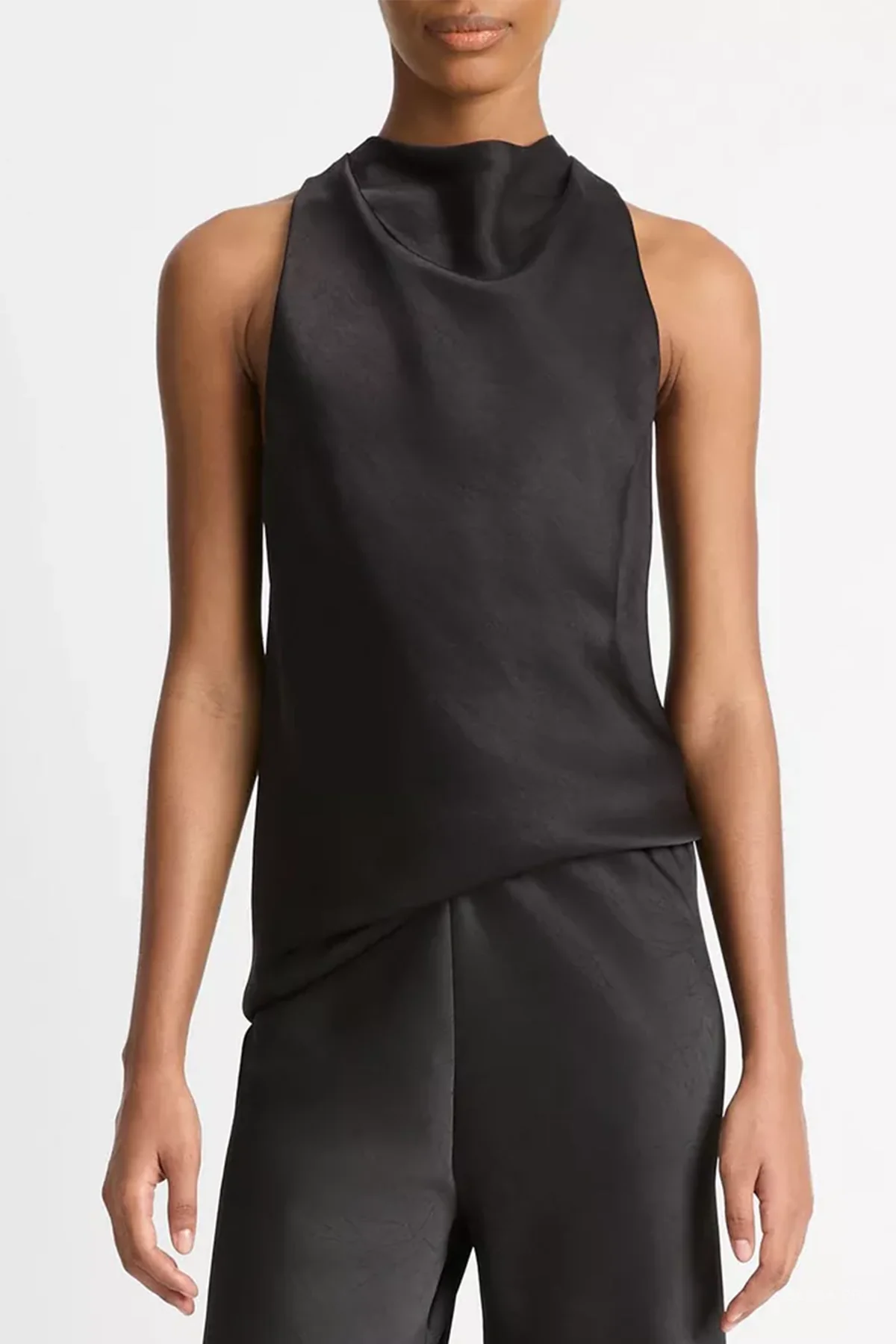 Satin Cowl-Neck Bias Top in Black - Image 2